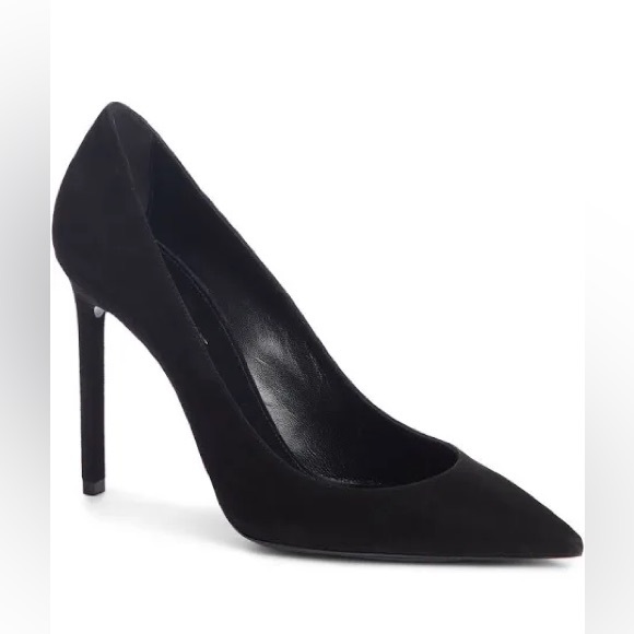 Like New Saint Laurent Black Suede Stiletto Pointed Toe Pumps 39.5 / 8.5 -9.5 US - Picture 1 of 13